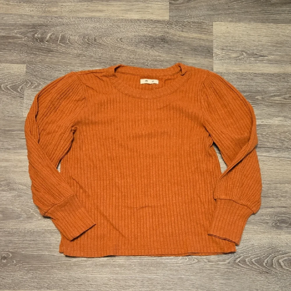 Madewell Burnt Orange Ribbed Bubble Sleeve Top Size Small